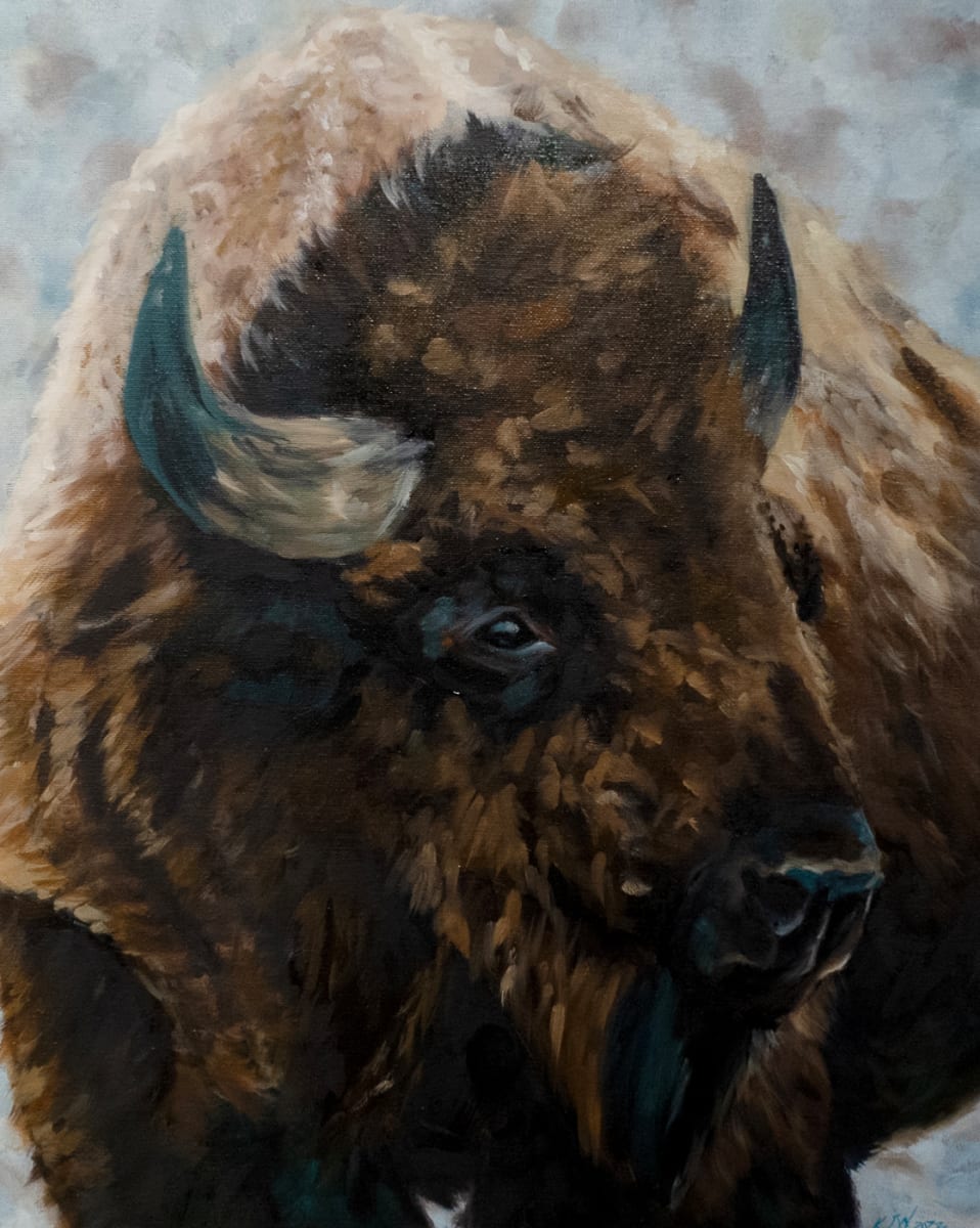 Bison in the Winter by Kristen Wickersham  Image: Stunning close-up rendering of a bison from Grand Tetons National Park.
