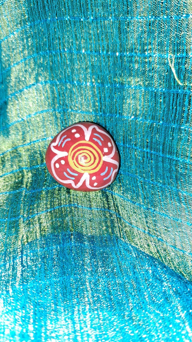 Painted Rock Crazy Flower On Red Background by Perry Art Productions "Finding The Beauty"              50% off entire site! 