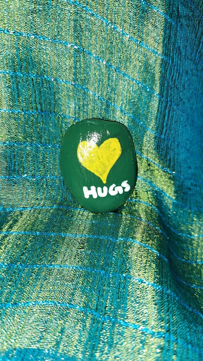 Painted Rock Yellow Heart Hugs by Perry Art Productions "Finding The Beauty"              50% off entire site! 
