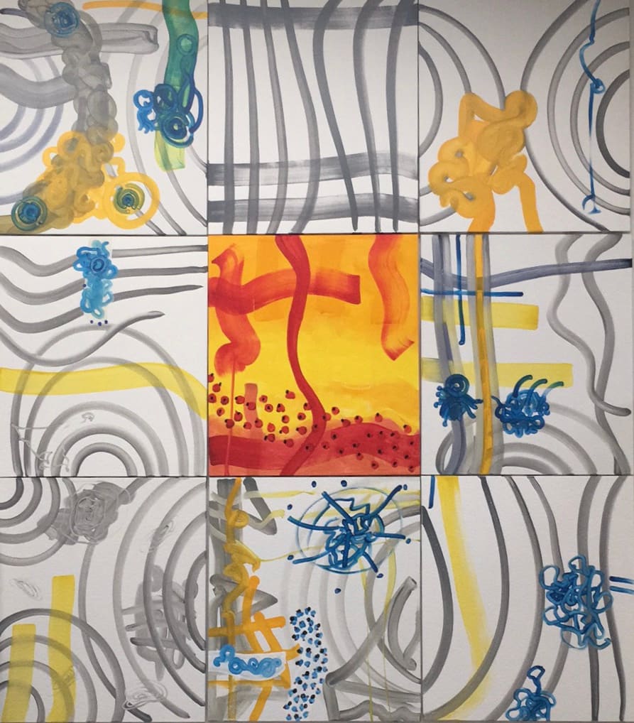 Bending Time Suite # 3 Yang (full suite) by Peter Wayne Lewis  Image: Bending Time Suite # 3 Yang,2017,H480x420cmAcrylicOnLinen_cPeterWayneLewis