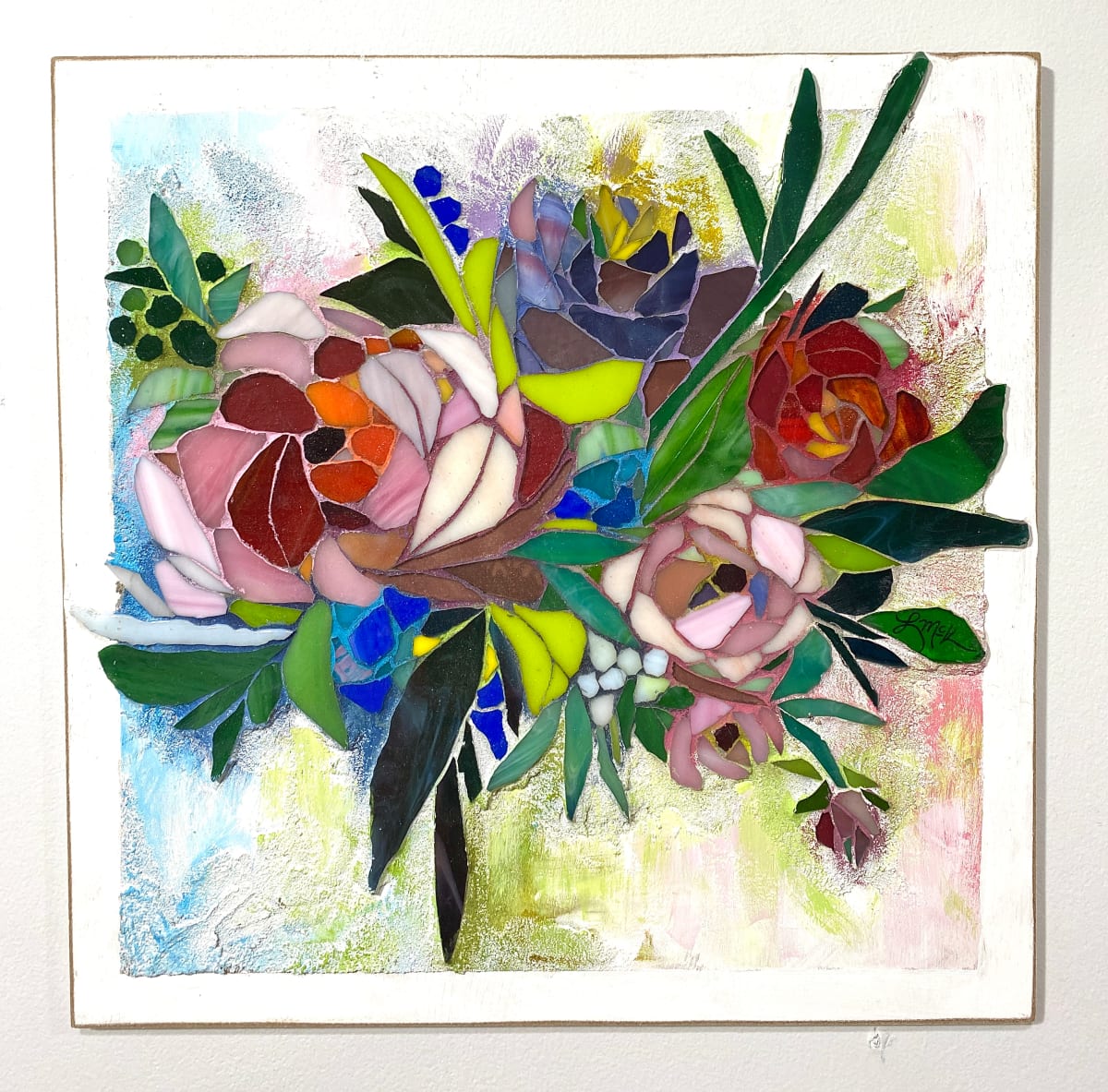 Contentment by Laura McKellar  Image: An abstract multi-floral bouquet in stained glass and painted grout