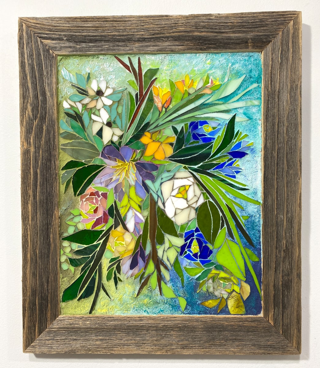 Certainly a Thrill by Laura McKellar  Image: A flowing floral of cottage garden blossoms.
Stained glass and painted grout