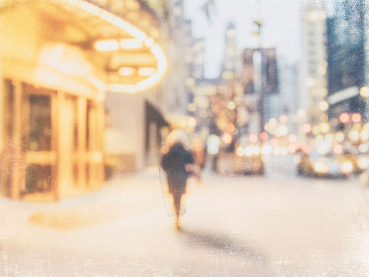 Chicago Night by Wendy Baker  Image: A woman walking along Miracle Mile in Chicago, Illinois.  