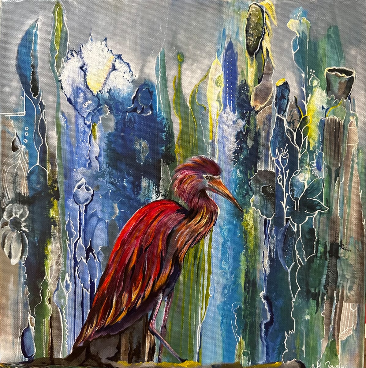 Egret in the Garden by Susan Tousley 