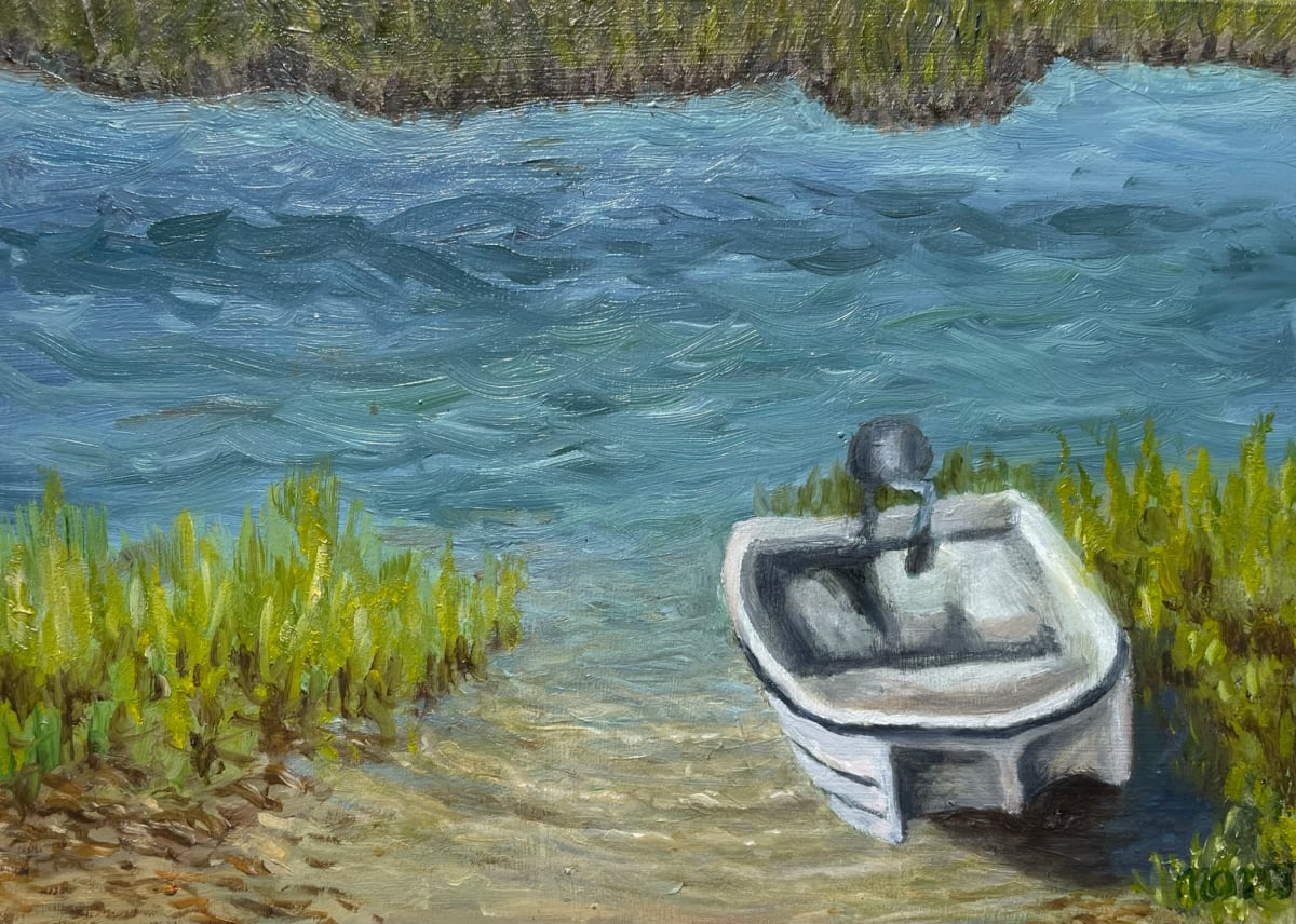 Dinghy in the reeds by Mary O'Malley-Joyce, Image 1.