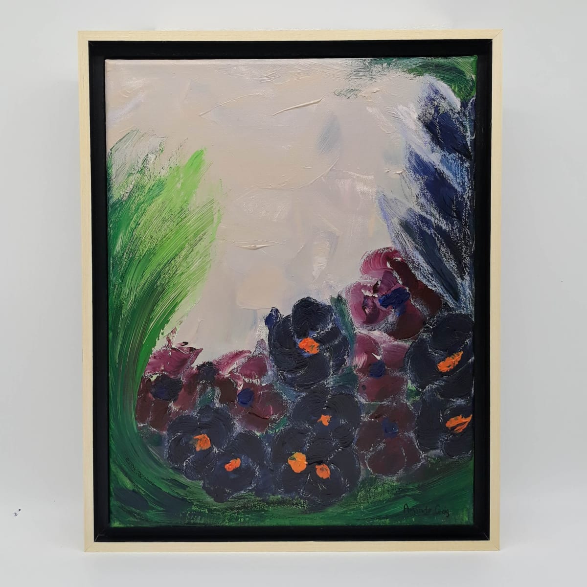 As a Flower of the Field by Amanda Craig  Image: Original mixed media on wrapped canvas in floating wood frame. Loose floral in acrylic and pastel. No varnish. Inspired by Psalm 103:15, "As for man, his days are like grass; As a flower of the field, so he flourishes." 