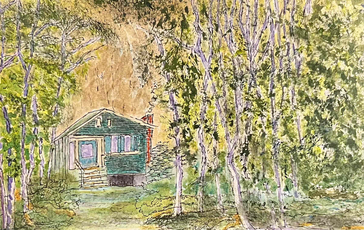 Cozy cabin in the woods by Lon Bender 
