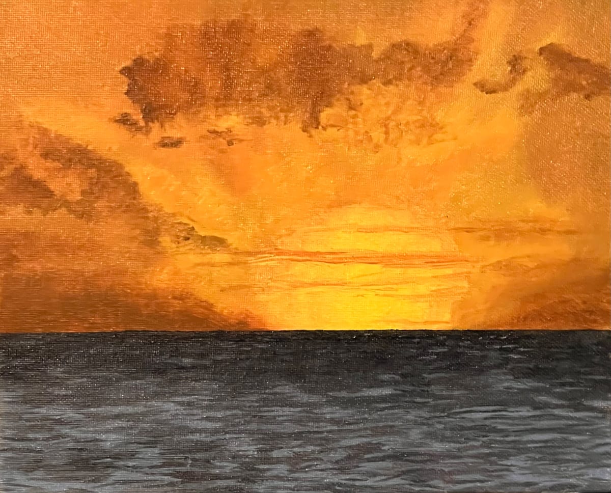 Chasing the sun by Lon Bender  Image: Chasing The Sun.  Because of our particular location I was mesmerized by the experience of the sunrise and sunset from so close to the equator for 21 days. 
Last painting from Kauai. 