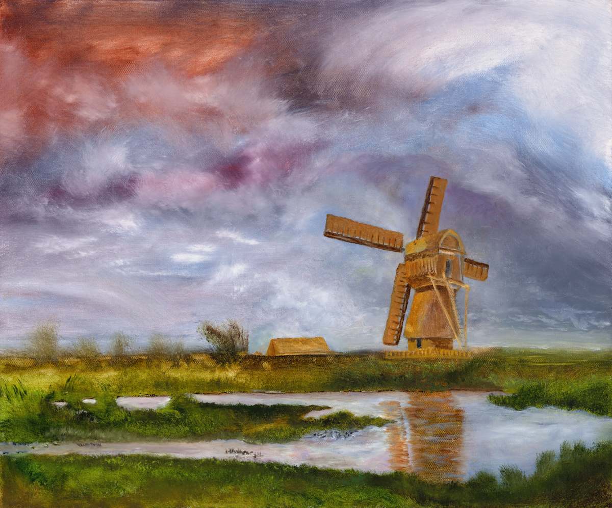 Windmill Waiting for the Wind to Arrive by Lon Bender 