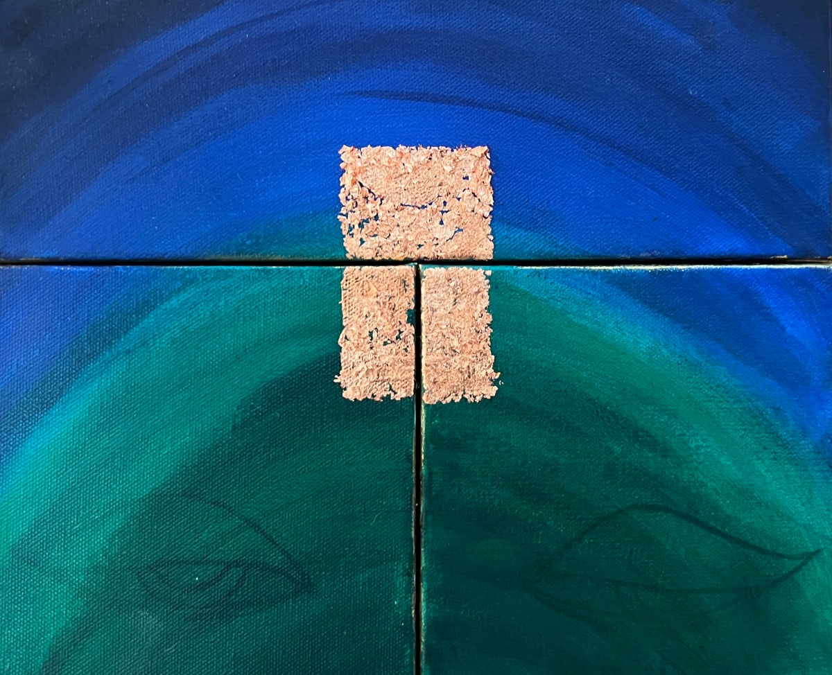 Ajna I Triptych by Manju Sadarangani  Image: Lately, I have playing with multiple smaller canvases coming together like a jigsaw. This piece is three canvases, one 12" x 4" canvas, and twin 6" x 6" canvases.
