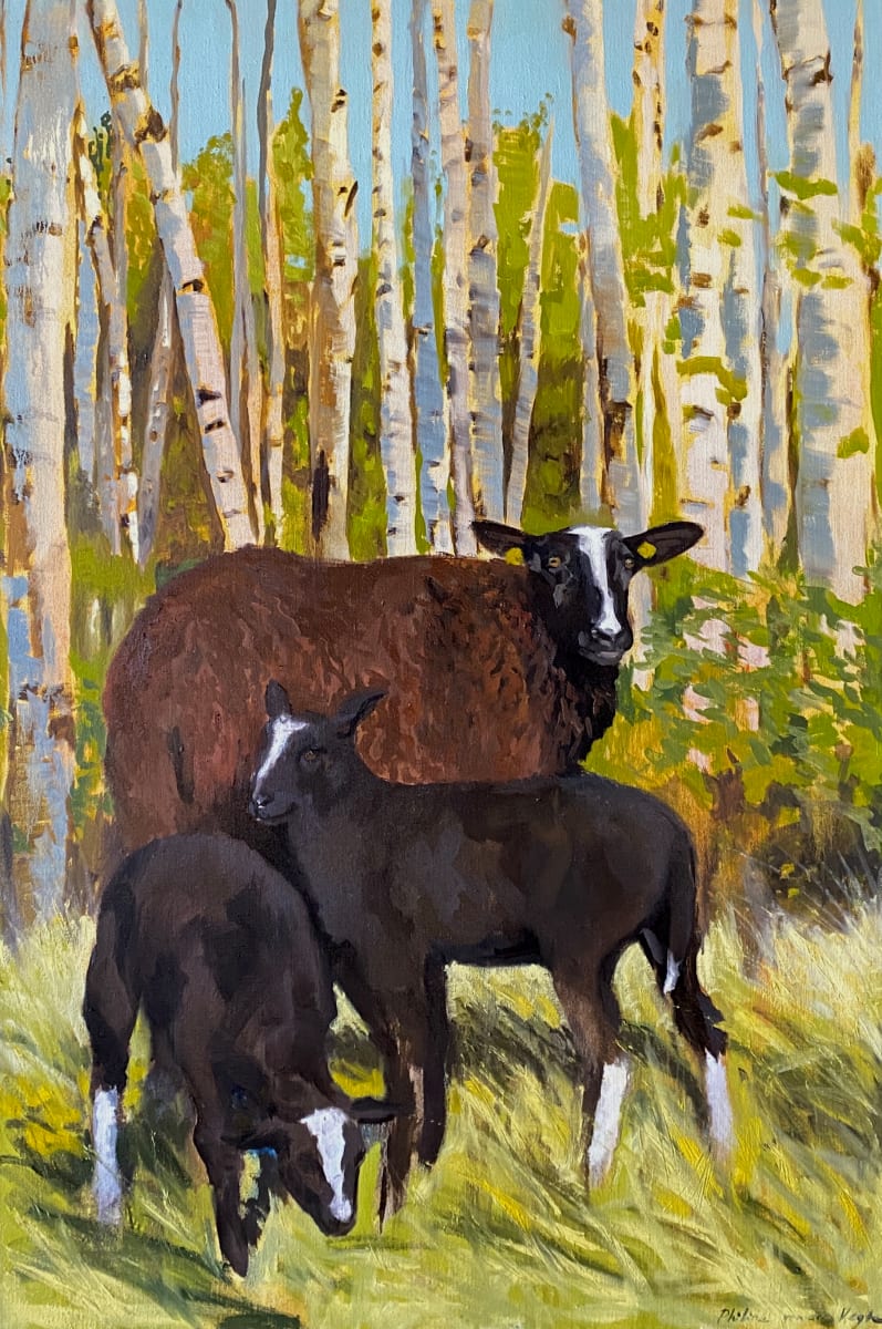 Ewe with two lambs by Philine van der Vegte 