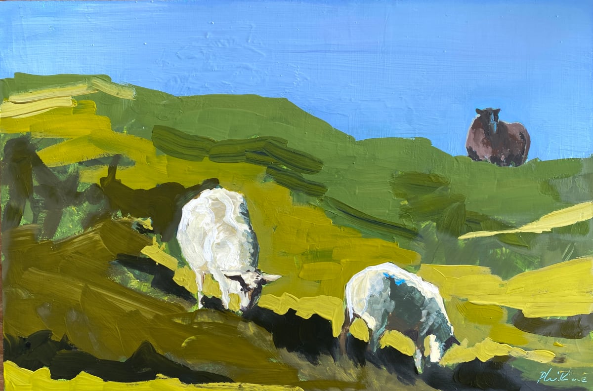 Sheep on the dyke by Philine van der Vegte 