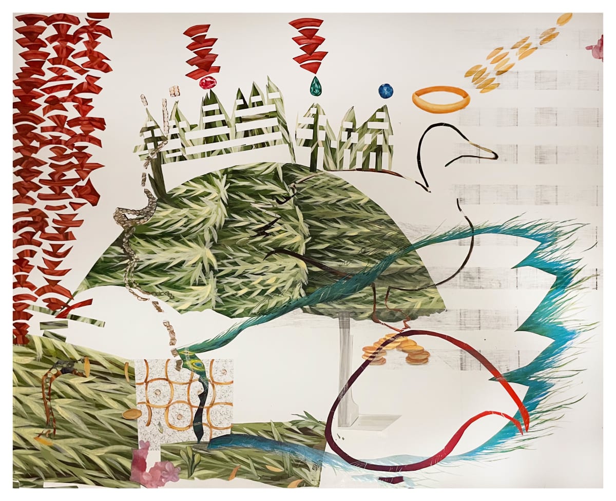 Track and field by Lynne Marinelli Ghenov  Image: Found vintage rub-on decorations are wielded as a drawing tool on photo paper where Ghenov explores the intersections and boundaries of mark-making, collage, pattern, print, and decoration. 