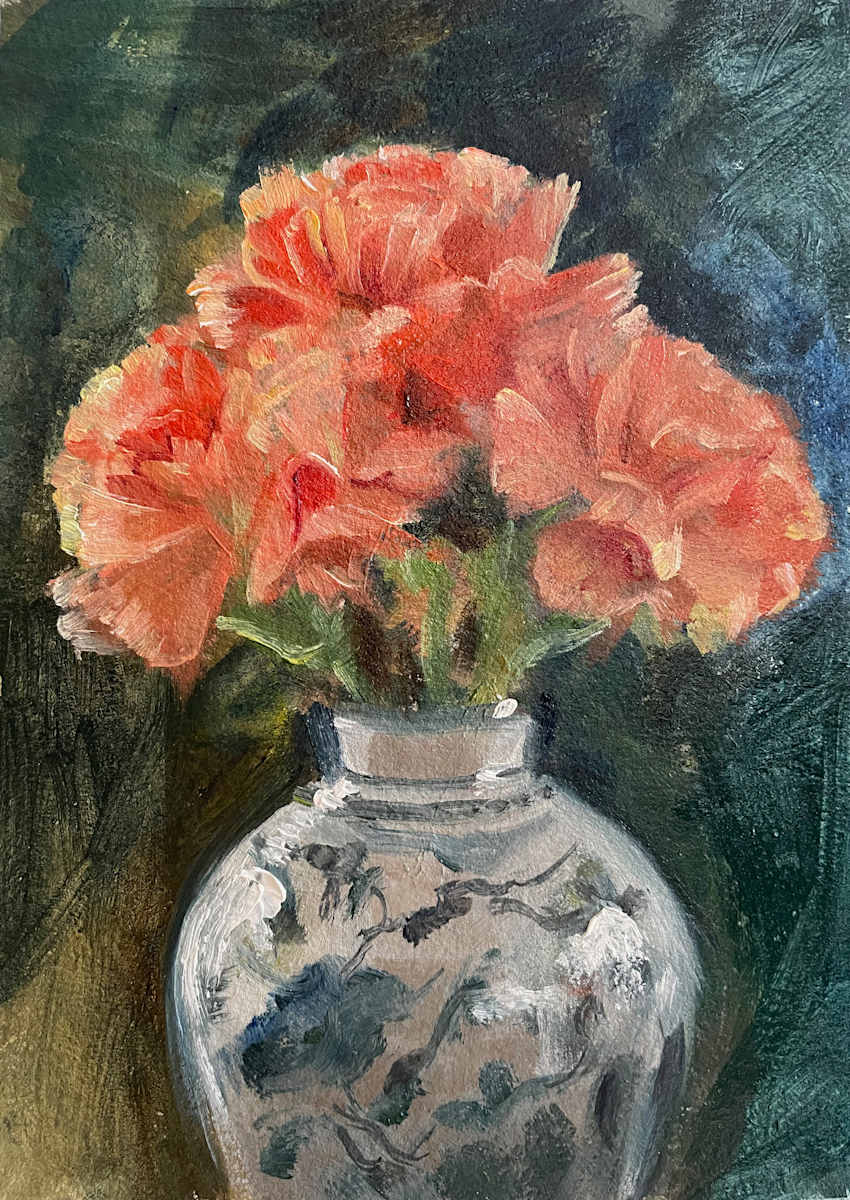 Blue Vase Carnations (Day 29) by Mary Bryson, Image 1.