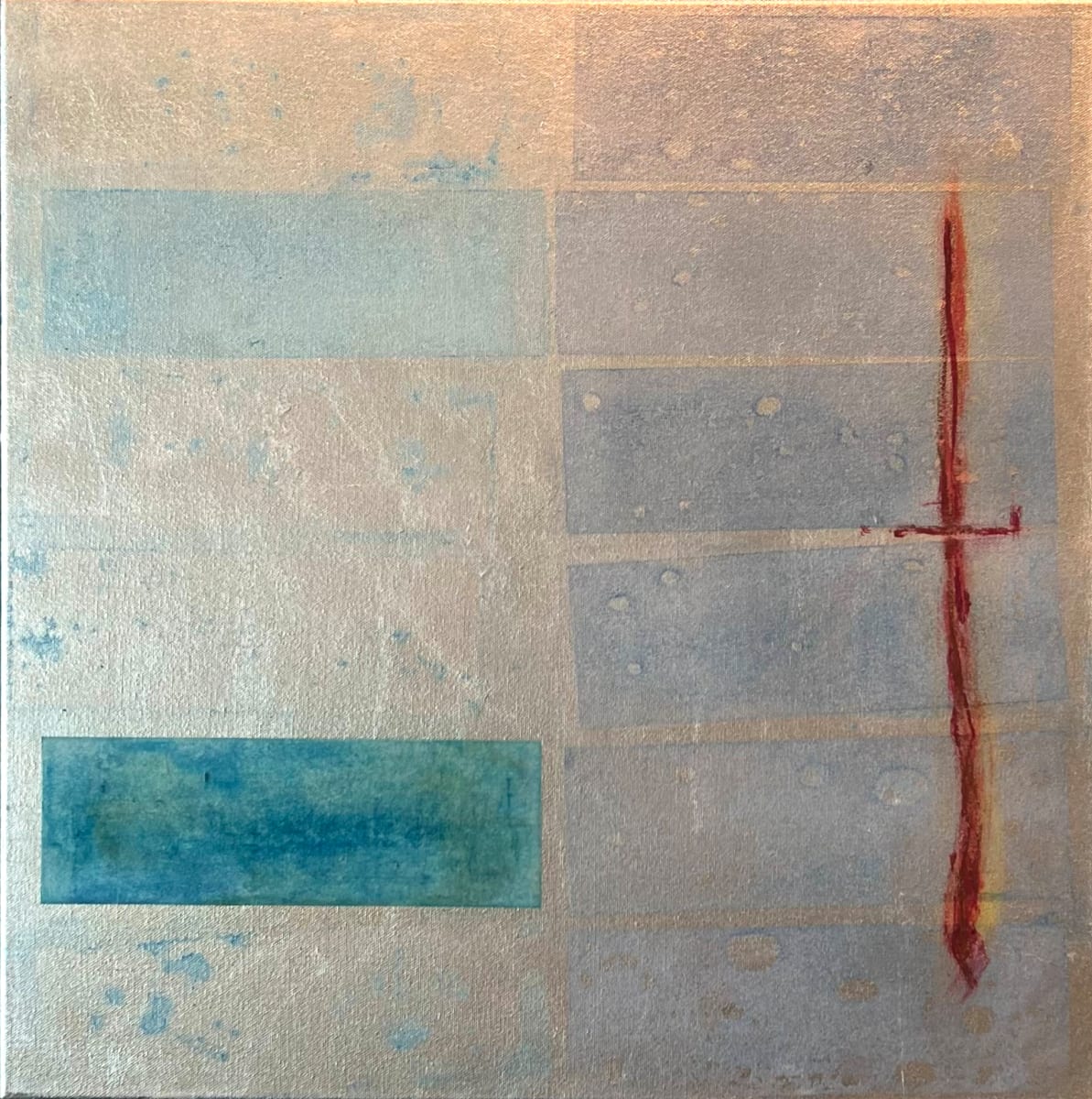 SILVER, BLUE RECTANGLES & RED LINE by Maria Cerro, Image 1.