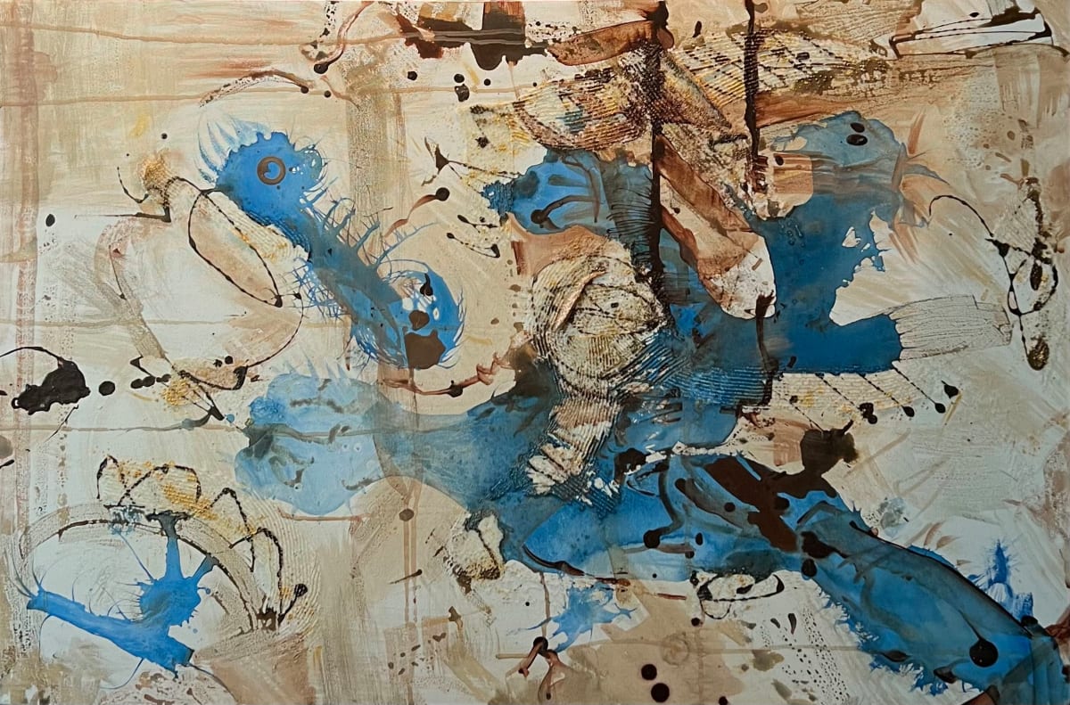 BROWN BLUE AERIAL LANDSCAPE ACRYLIC by Maria Cerro 