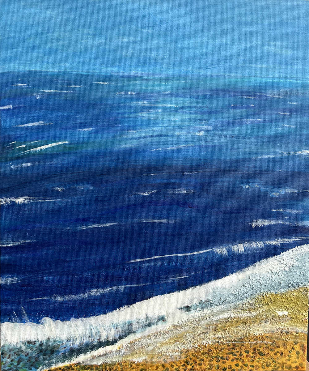 Beach Day by Glynell Art  Image: This painting is a serene Beach day. Arriving with family and putting out picnic with the family.