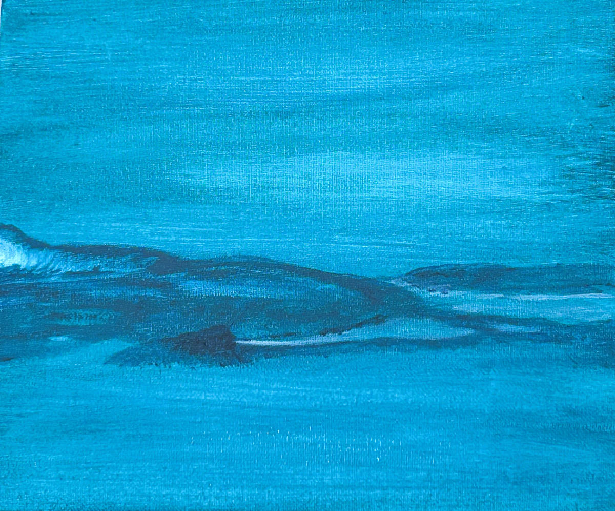 Blue Alt by Glynell Art  Image: Monochromatic acrylic painting of sea, sky and land. 
