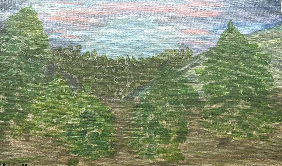 Forest View by Glynell Art  Image: Forest view at sunset a small 7x5 canvas on board