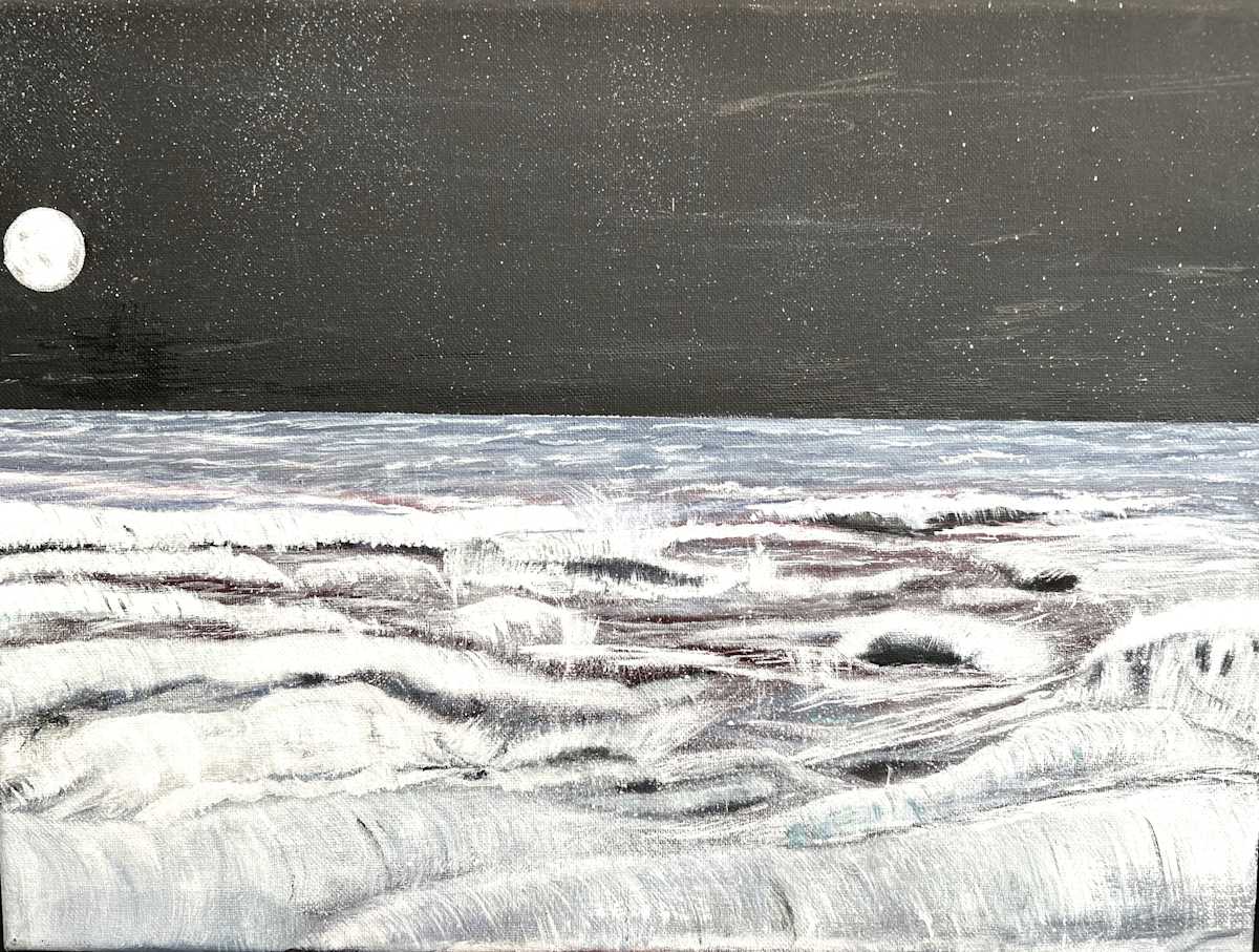 Sea at Night by Glynell Art  Image: Acrylic painting of the rough seas at night. 