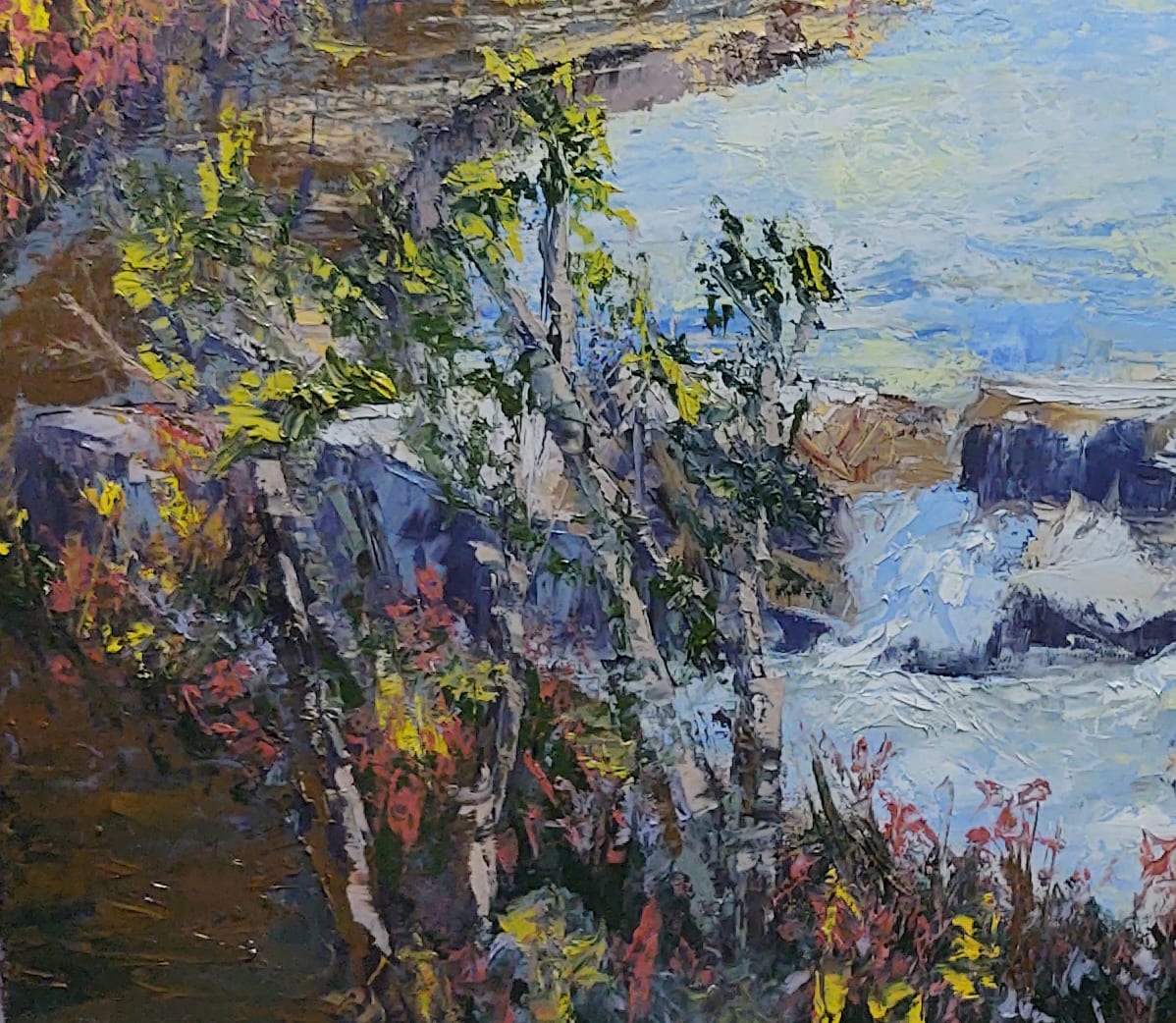 Laurel River Trail by Linda Riesenberg Fisler  Image: This is the cropped left foreground of the painting.