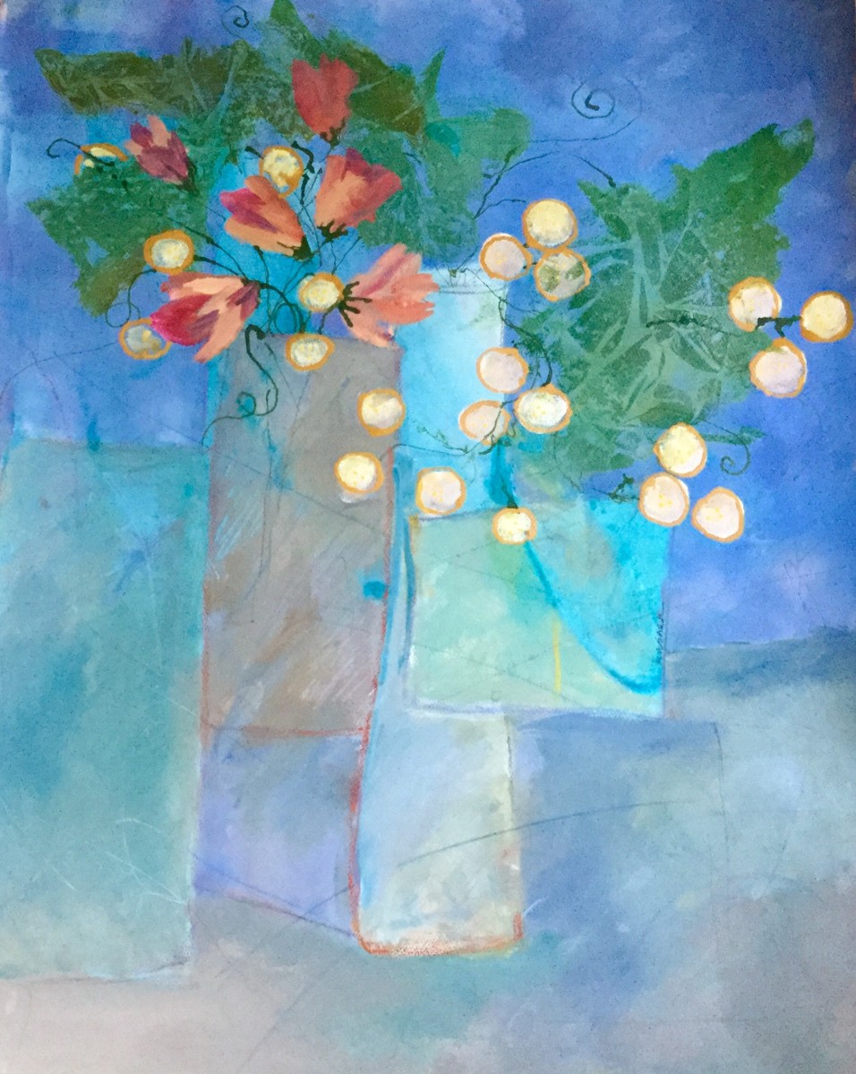 Sweet Foral on Blue by Jill Krasner 
