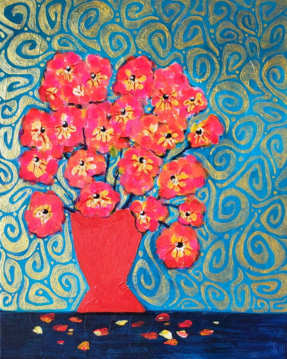 Flower Vase with Gold Swirls 2022 by Jo Claire Hall 