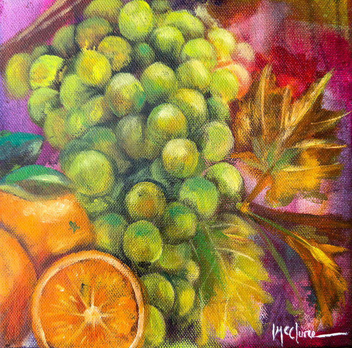Sauvignon Blanc by Linda McClure  Image: Sauvignon Blanc grapes close up in oil.
