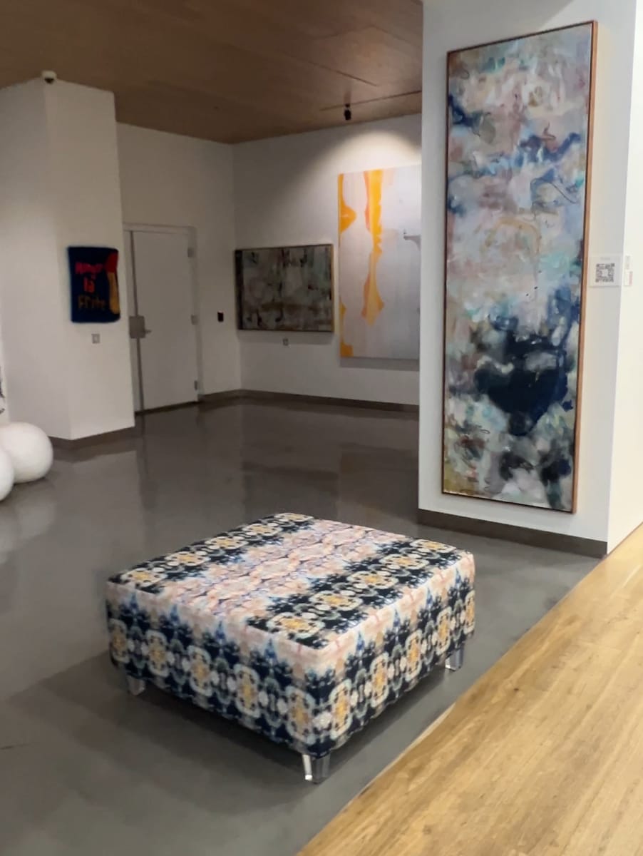 40x40 upholstered cocktail ottoman by Lori Johnson Fine Art 