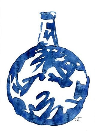 "Look Inward to Discern" by JJ Hogan  Image: Asian porcelain vase-inspired watercolor; black frame, matted under glass.