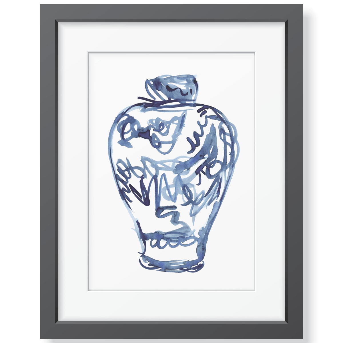 "Accept What Cannot Be Changed" by JJ Hogan  Image: Abstract indigo chinoiserie inspired vase watercolor; matted and ready to frame.