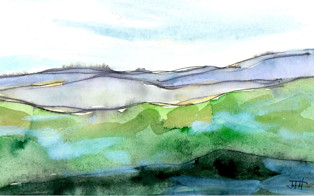 Be determined to make the most of the time we have left | Shenandoahs #2 by JJ Hogan  Image: Petite landscape watercolor (thin white wood frame, matted under glass).