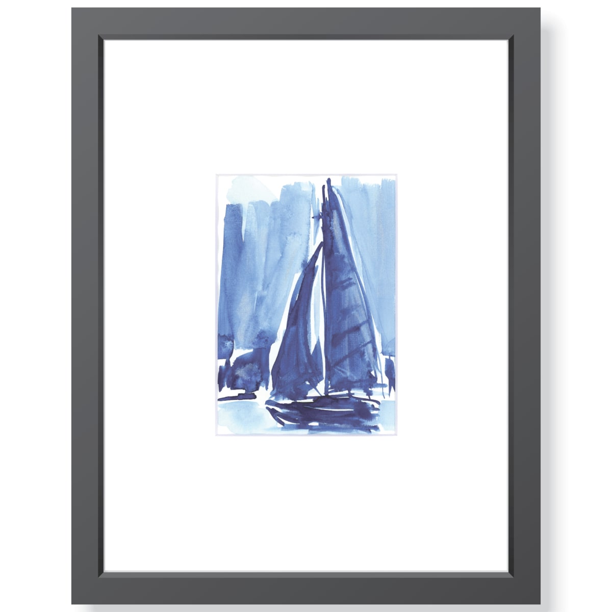 Where are you most in need of God's direction? by JJ Hogan  Image: Nautical-inspired blue and white watercolor; black gallery frame, matted under glass. CORRECTION, WHITE FRAME
