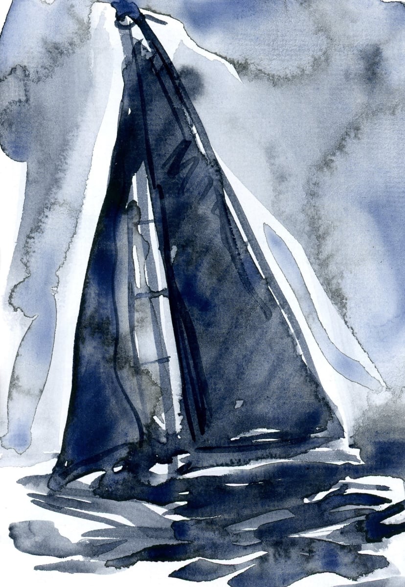 Show up in all kinds of weather by JJ Hogan  Image: Nautical-inspired Payne's grey and white watercolor; bold black frame, double mat under glass.