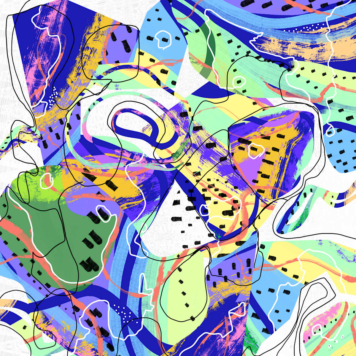 Mark Making Pixels 003 by Rosaria Bazan-Pepe  Image: Part of the Mark Making Pixels Series and was created with the continued intention of the process of creating digital paintings that mimic traditional collage and mixed media. Exploring digital mark-making to create a piece that feels like a fun energy.