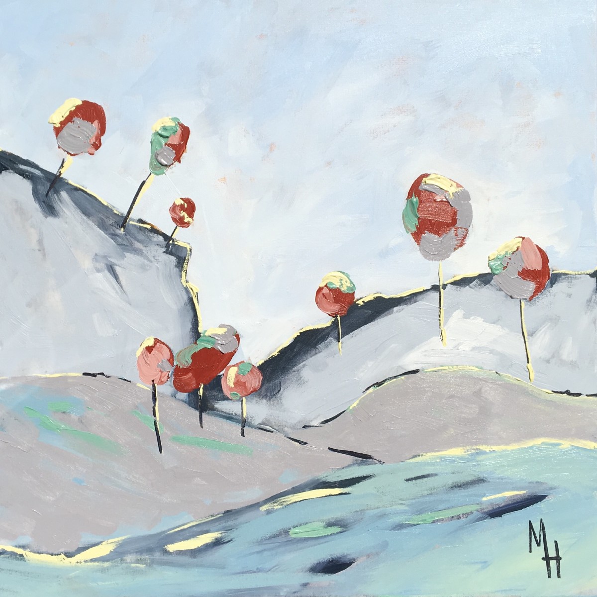 Red Lollipop Trees by Meredith Howse Art 