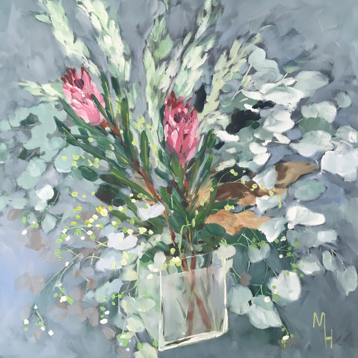 Proteas and Eucalypus 1 by Meredith Howse Art 