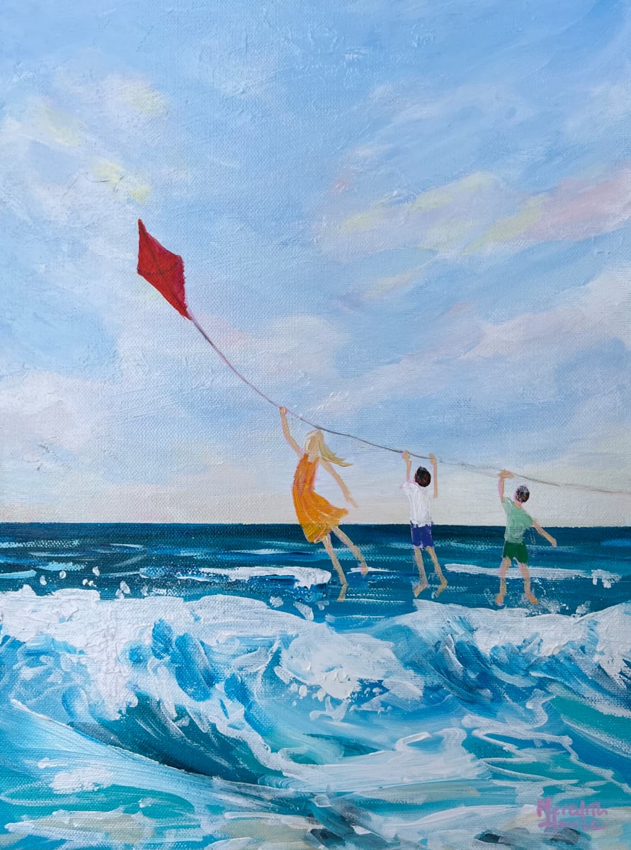 Beach Day Kite Flying by Meredith Howse Art 