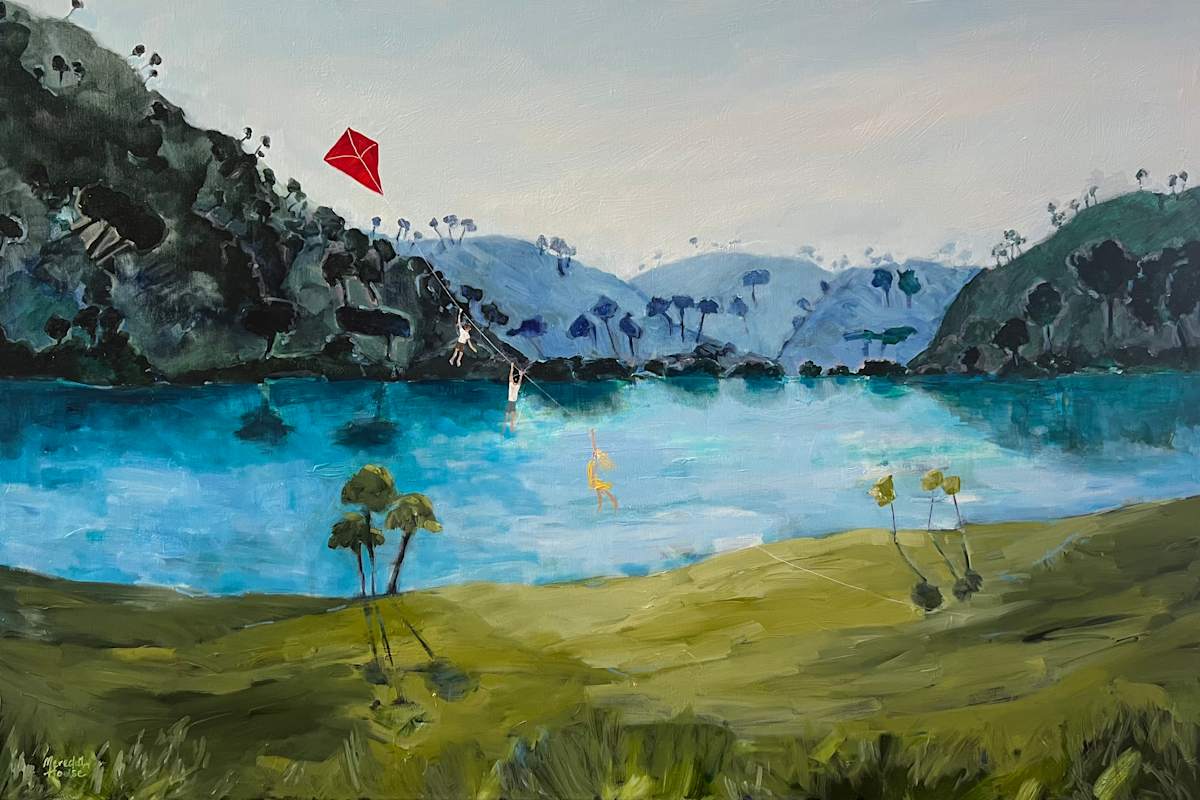 Kite Flying and Mountains by Meredith Howse Art 
