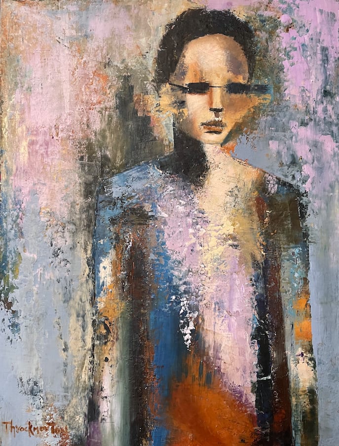 Badass by Charlynn P Throckmorton  Image: Oil and cold wax painting, 18x24, of an abstracted woman.