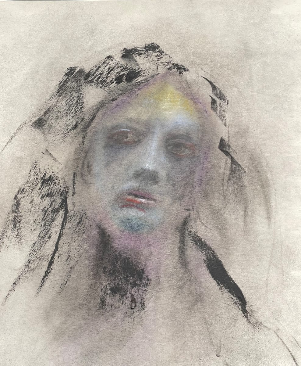 "Long Story" by Charlynn P Throckmorton  Image: Portrait in charcoal and pastel.
