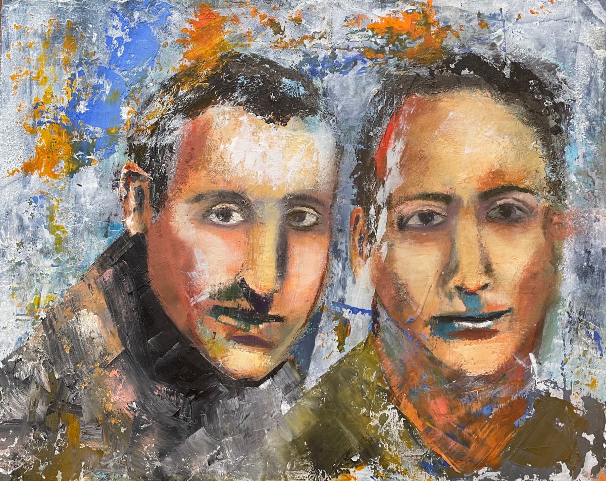"The Low Spark of High Heeled Boys" by Charlynn P Throckmorton  Image: Abstracted portraiture of two men in a very loose style. 