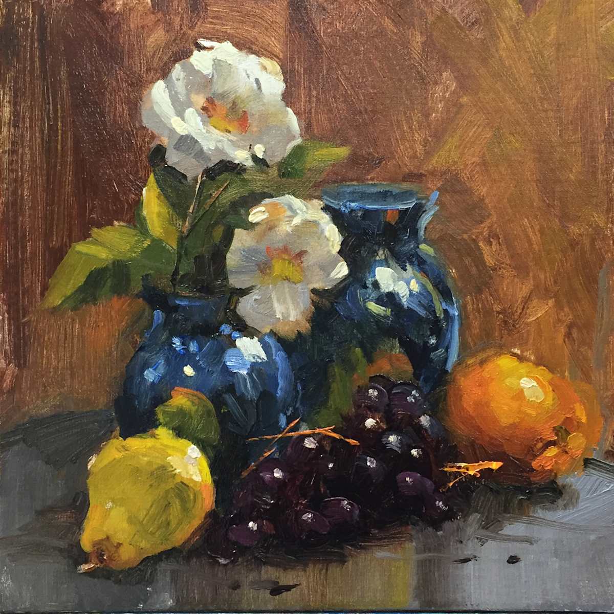 White Flowers in a Blue Vase by Bruce Hancock, Image 1.