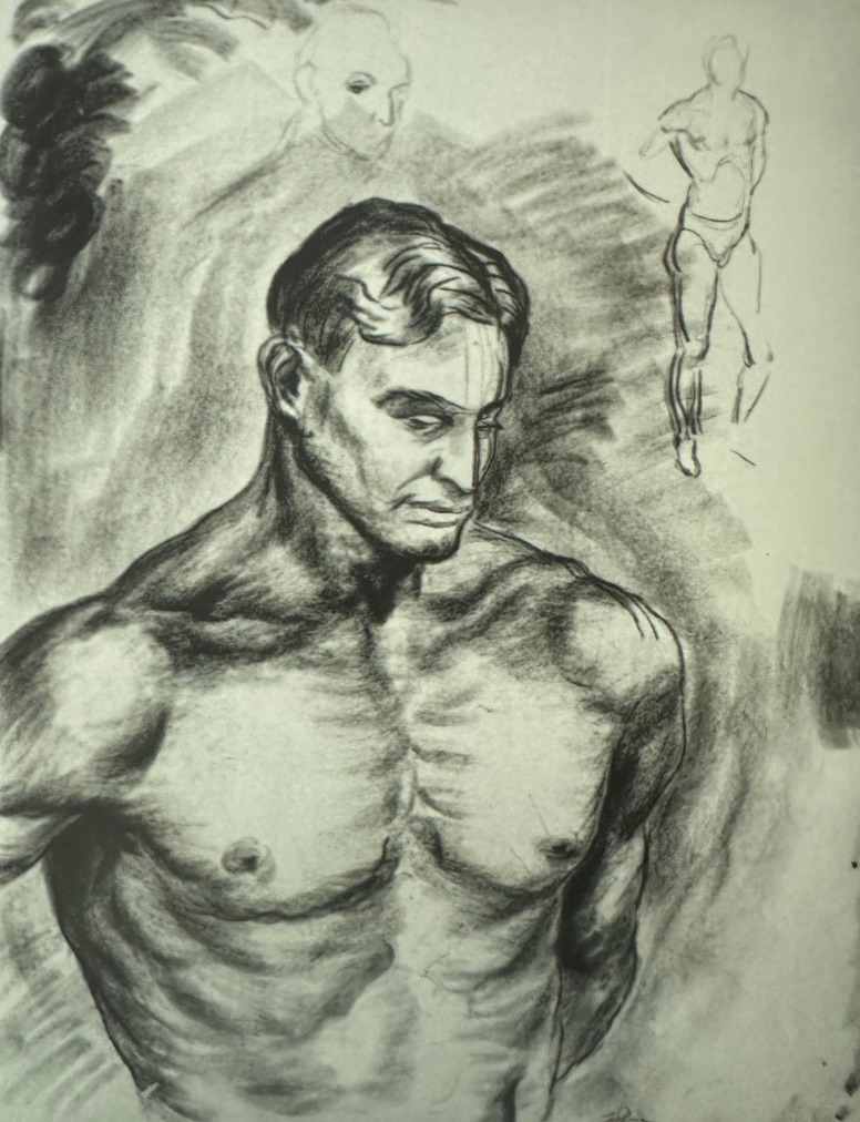 "Portrait: Shirtless Man Looking Down" named by CLL by Fred Shane, Image 1.