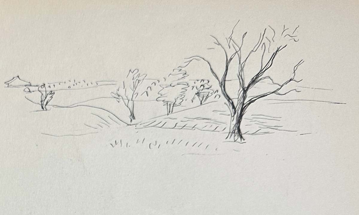 "Landscape with Trees, tiny sketch"  named by CLL by Fred Shane, Image 1.