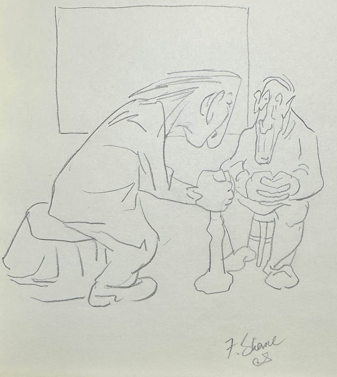 "Two Long Faced Men in Conversation" named by CLL by Fred Shane, Image 1.
