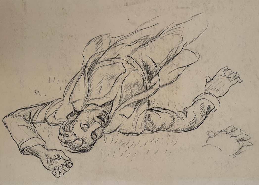 "Quantrill's Raid: Man Lying on Ground, Hand" by Fred Shane, Image 1.