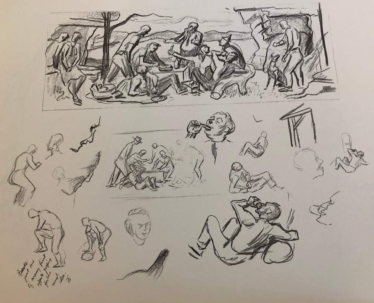 "Preliminary Sketches for Eldin, MO Post Office Mural" by Fred Shane, Image 1.