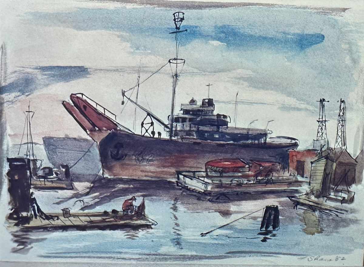 "Freight Ship at Dock" named by CLL by Fred Shane, Image 1.