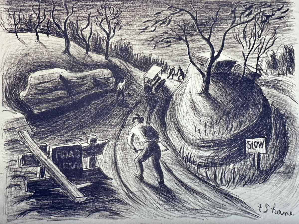 "Road Work" Drawing, named by CLL by Fred Shane, Image 1.